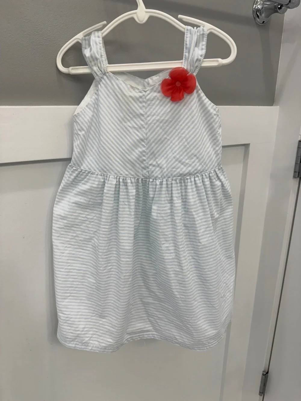Gymboree Light Blue & White Striped Sundress with Coral Flower 100% Cotton